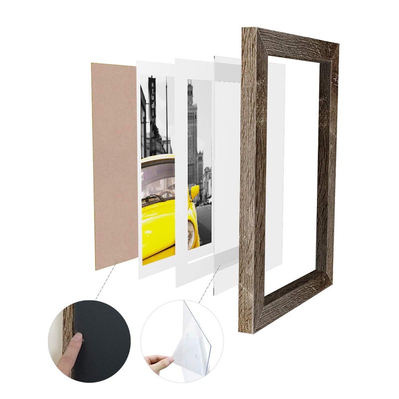 Emeyart 12x16 Frame Made to Display 11x14 Picture with Mat or 12x16 Photo Without Mat Picture Frames Wall Art for Wall Decor or Table Top Display,Brown - Image 3